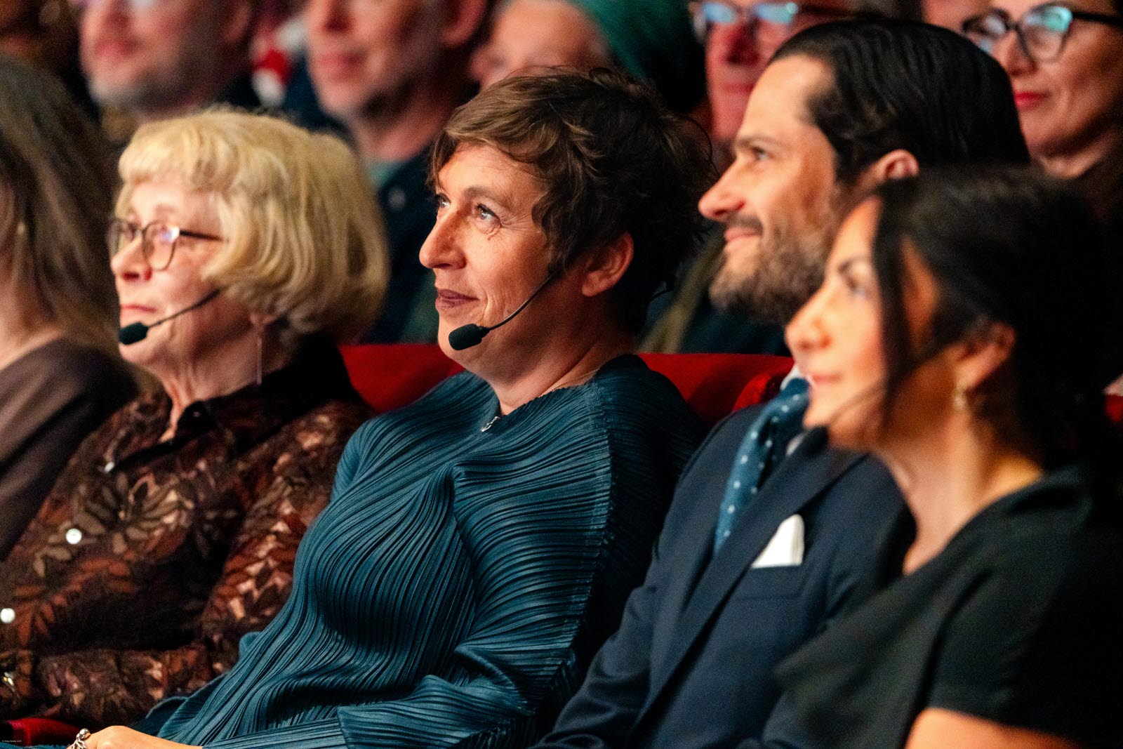 Boel Westin, Marion Brunet, Prince Carl Philip and Parisa Liljestrand in the audience